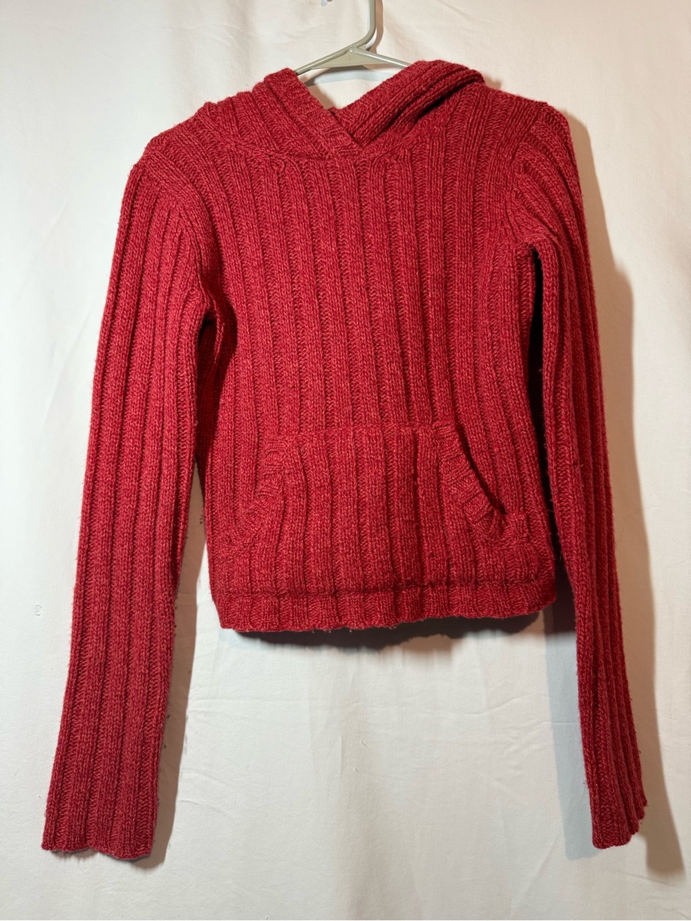 Abercrombie & Fitch Vintage Lambswool Hoodie Sweater Red Ribbed Knit Size S - Picture 2 of 6